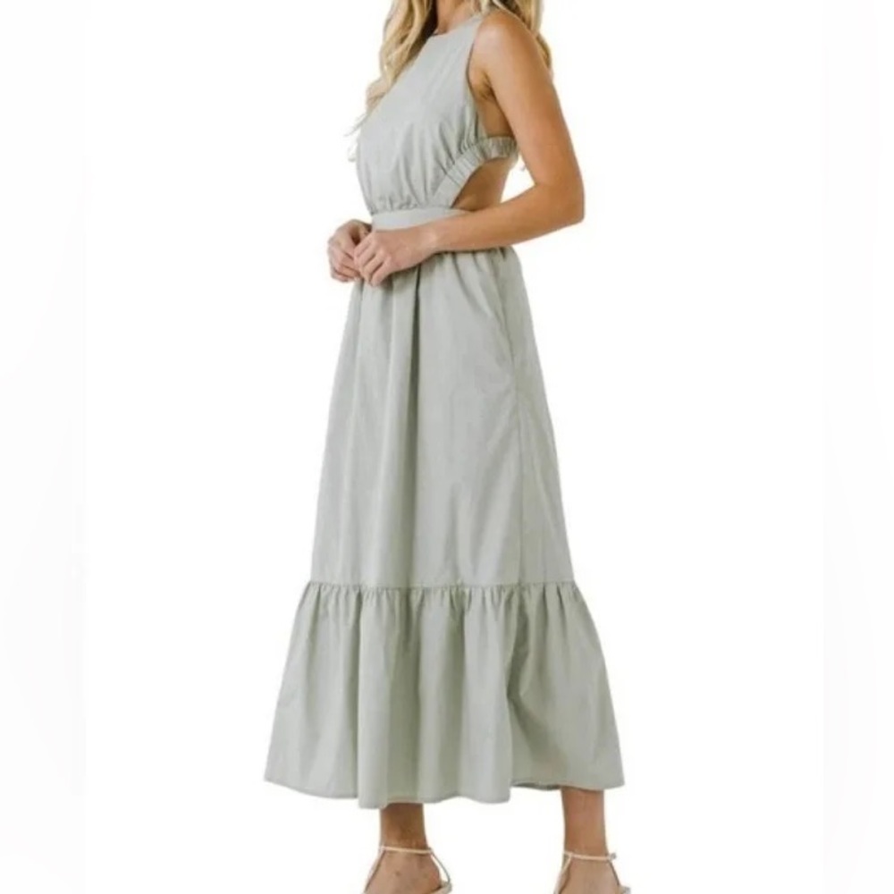 English factory, green sage, halter backless, maxi dress size medium